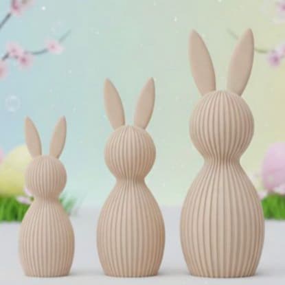 Kit Trio de Coelhos Decorativos Minimalistas - Enfeite de Páscoa Moderno Sala/Escritório