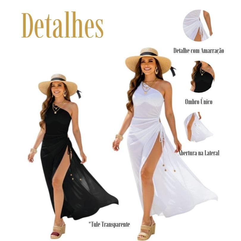 Saída Feminina de Tule Transparente Luxo Sensual Tecido de malha Grega Assimétrica  Tendencia Verão 2025-2026