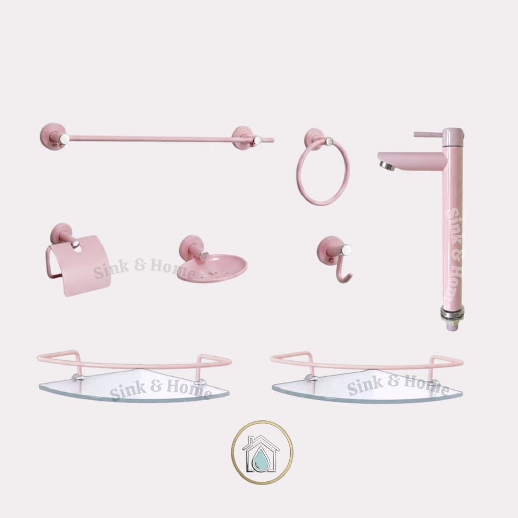 Acessorios de Banheiro Rosa Saboneteira Rosa Torneira Rosa p/ Cuba Sabao
