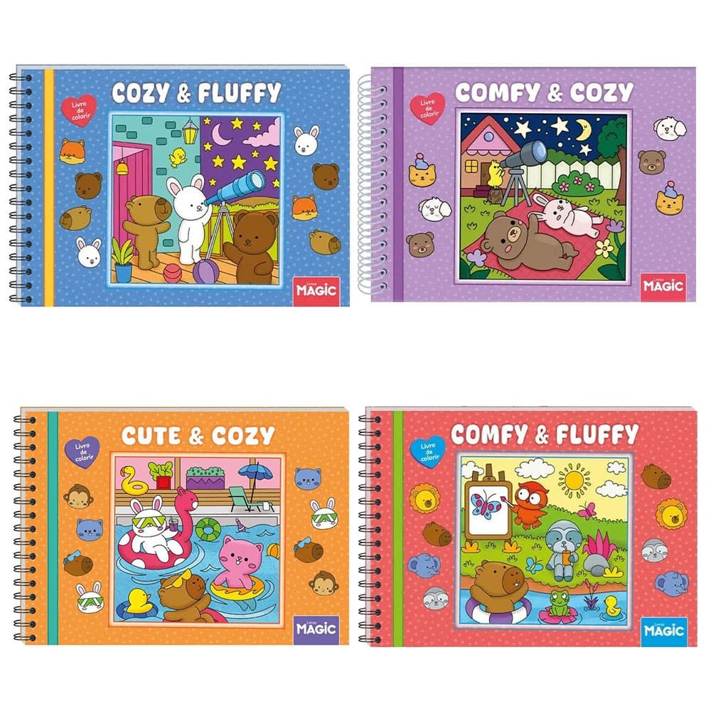 Livros de Colorir Cozy Cute Nature Comfy Fluffy Bluish Capa Dura 50 Páginas Fofo Anti-Stress Relaxar Pintar