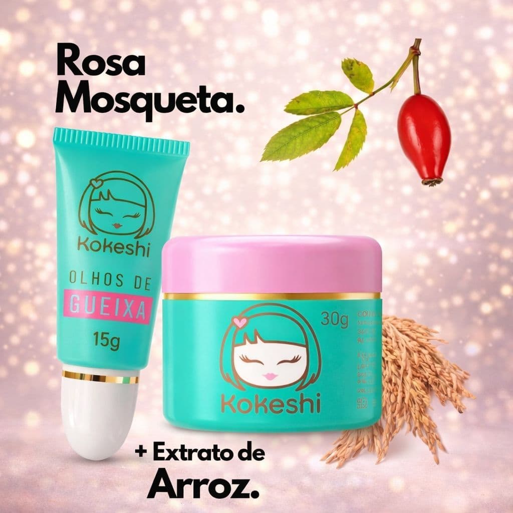 Kit Facial Hidratação pele de porcelana 30 gr +olho de gueixa 15 gr Removedor de Olheiras Kokeshi