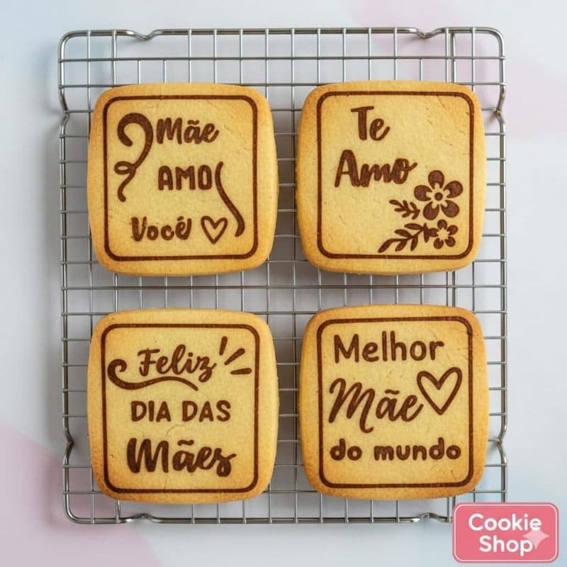 Kit 4 Cortador + 4 Carimbo de Biscoito, Massas e Pasta Americana tema Dia das Mais