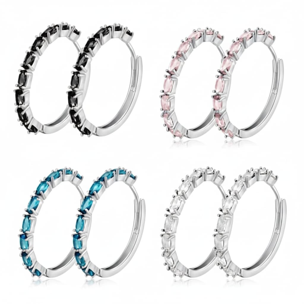 Brincos Femininos Argola Eternity Cravejado Zircônia  PrataRódio  Click Seguro  Luxo Feminino
