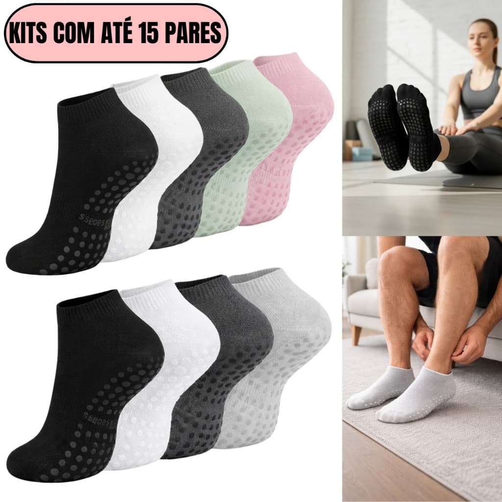 Kit Pares de Meia feminina ou masculina Pilates,Yoga, Balé Antiderrapante Conforto e Estilo