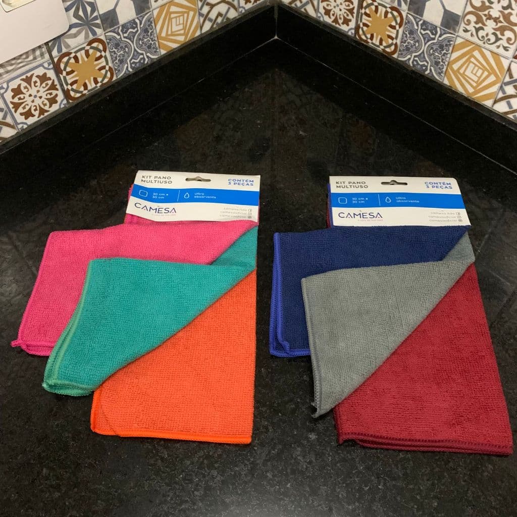 Kit 3 Panos Microfibra Camesa 30x30cm Multiuso Ultra Absorvente
