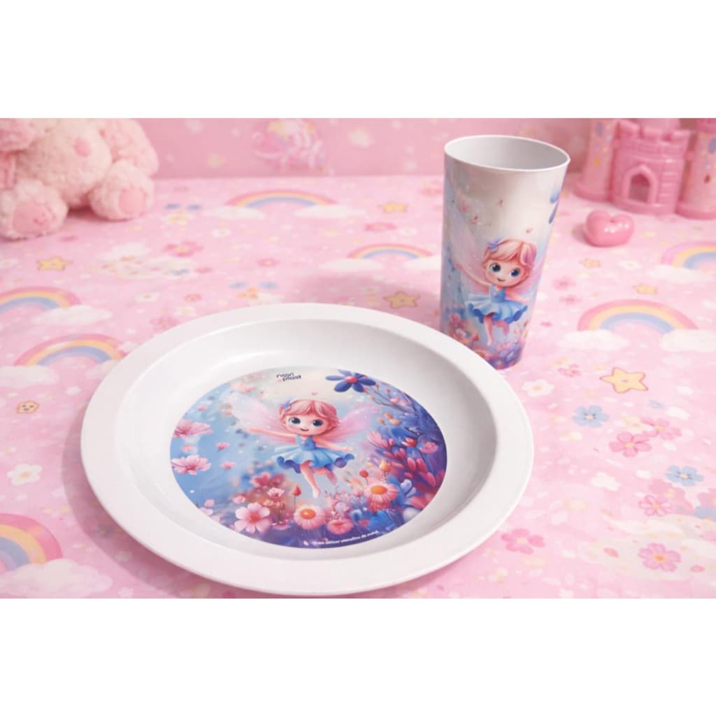 Kit de Refeição Alimentação Fada Fadinha para crianças com 1 Copo e 1 Prato  Peças infantil