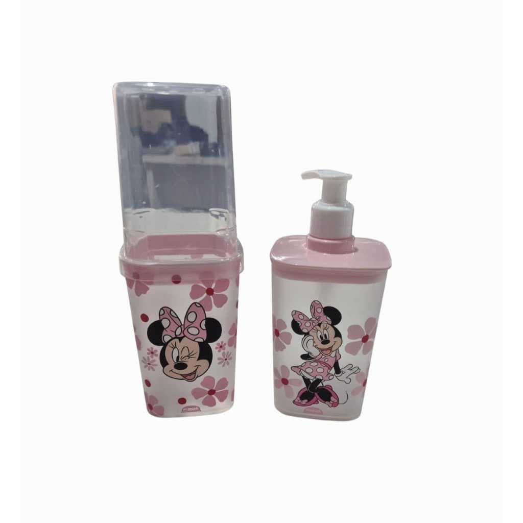 Kit Banheiro Minnie Mickey – Sabonete Líquido + Porta Escova de Dente