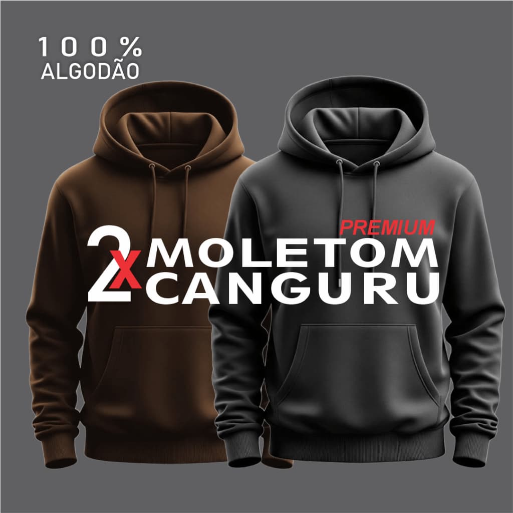 Kit 2 Moletom Canguru Liso Básico Alta Qualidade com Capuz Bolso Frontal Unissex
