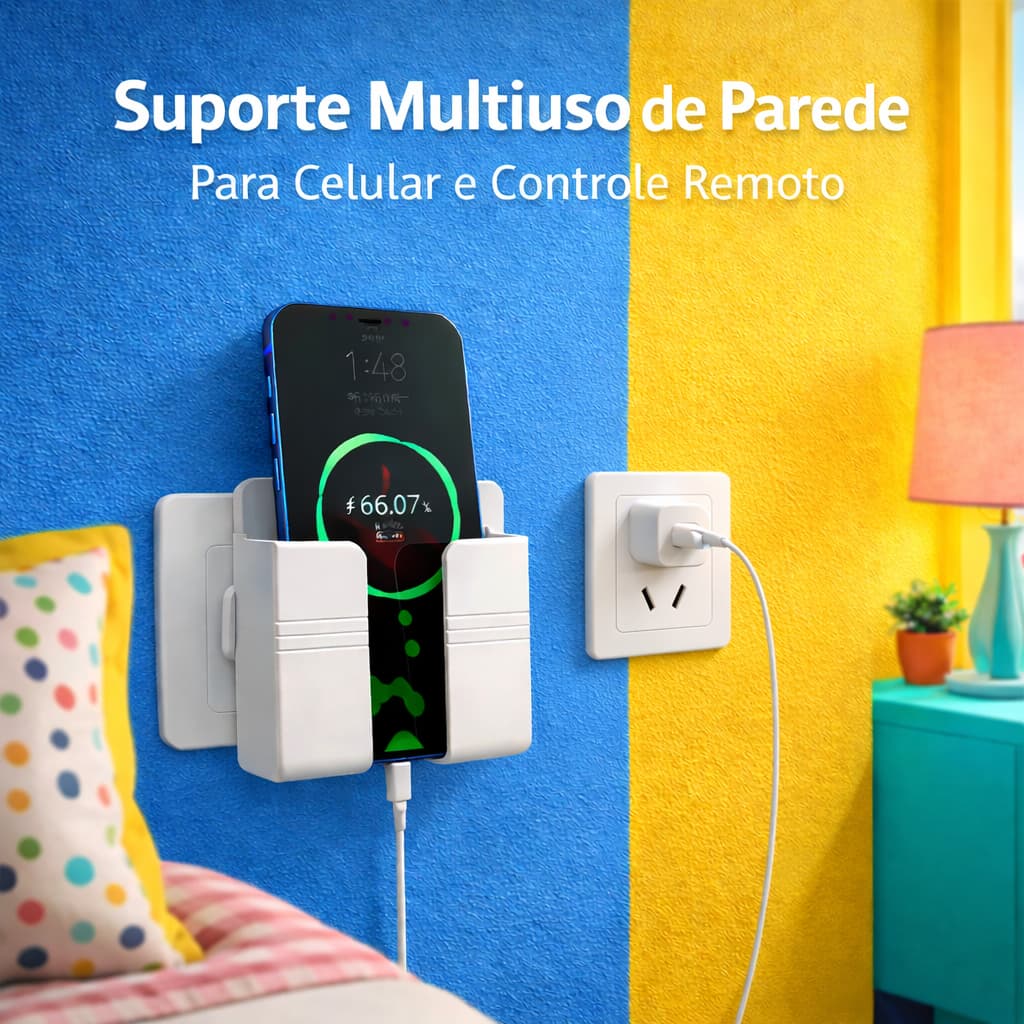 Suporte Parede Multiuso Celular Controle Remoto Organização Casa Quarto Escritório Fixação Fácil