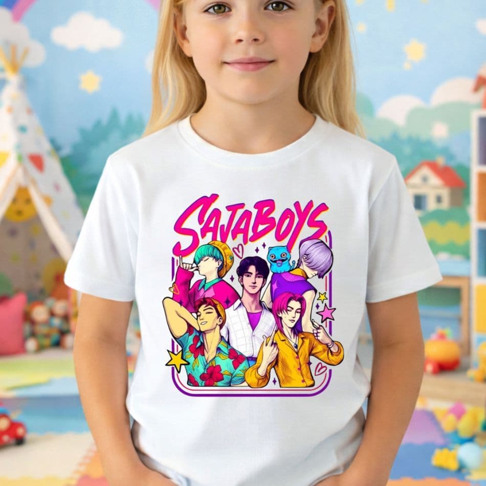 Camiseta infantil, Saja Boys Coloridos, Banda, personagens, desenhos, animes, kpop, blusas personalizada, filmes