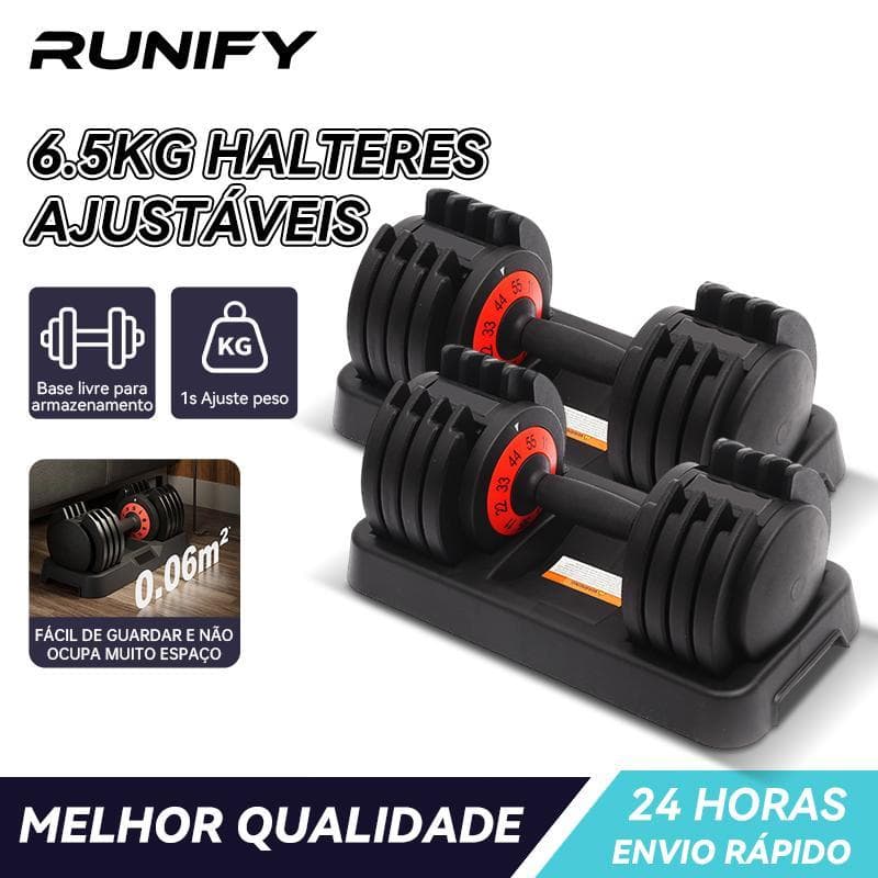 Dumbbell Halter Regulável Anilhas 6.5Kg Com Base Elite Pro