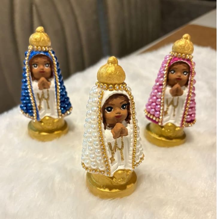 Nossa Senhora Aparecida Bebê Perolada - Mini Imagem Delicada com Manto Luxo