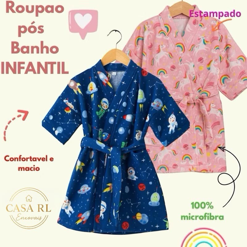 Roupão Infantil Atoalhado Pós-Banho Estampado Menina/Menino