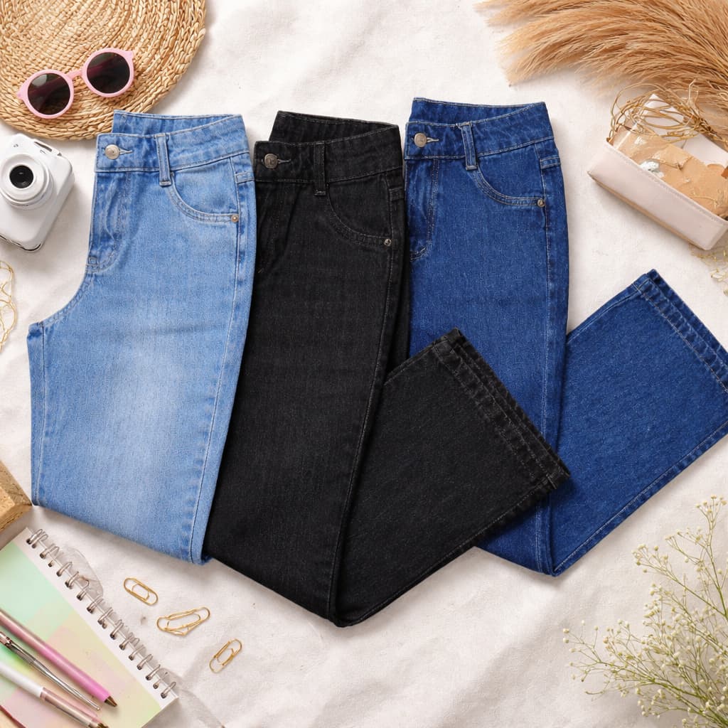 kit 03 calças jeans menina wede leg pantalona juvenil escola casual premium variadas