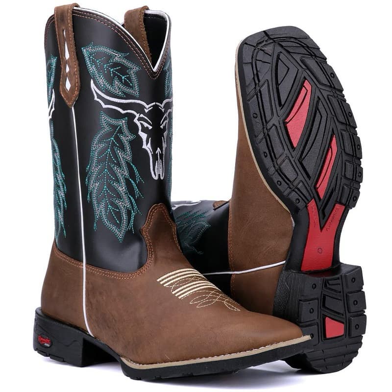 Bota Masculino Bordada Couro Texana Cowboy Rodeio Confortável Promoção