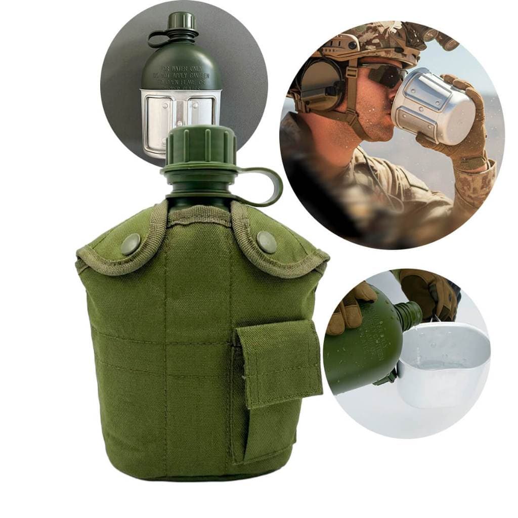 Cantil Militar com Porta Cantil 1 Litro Verde Oxford Resistente  Para Trilhas Pesca E Aventura