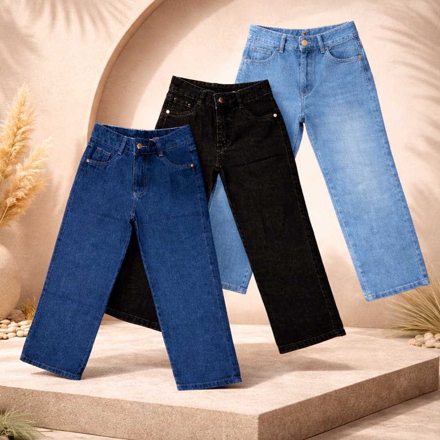 calças jeans wede leg menina juvenil pantalona boca larga confortável premium escola 08/16 anos