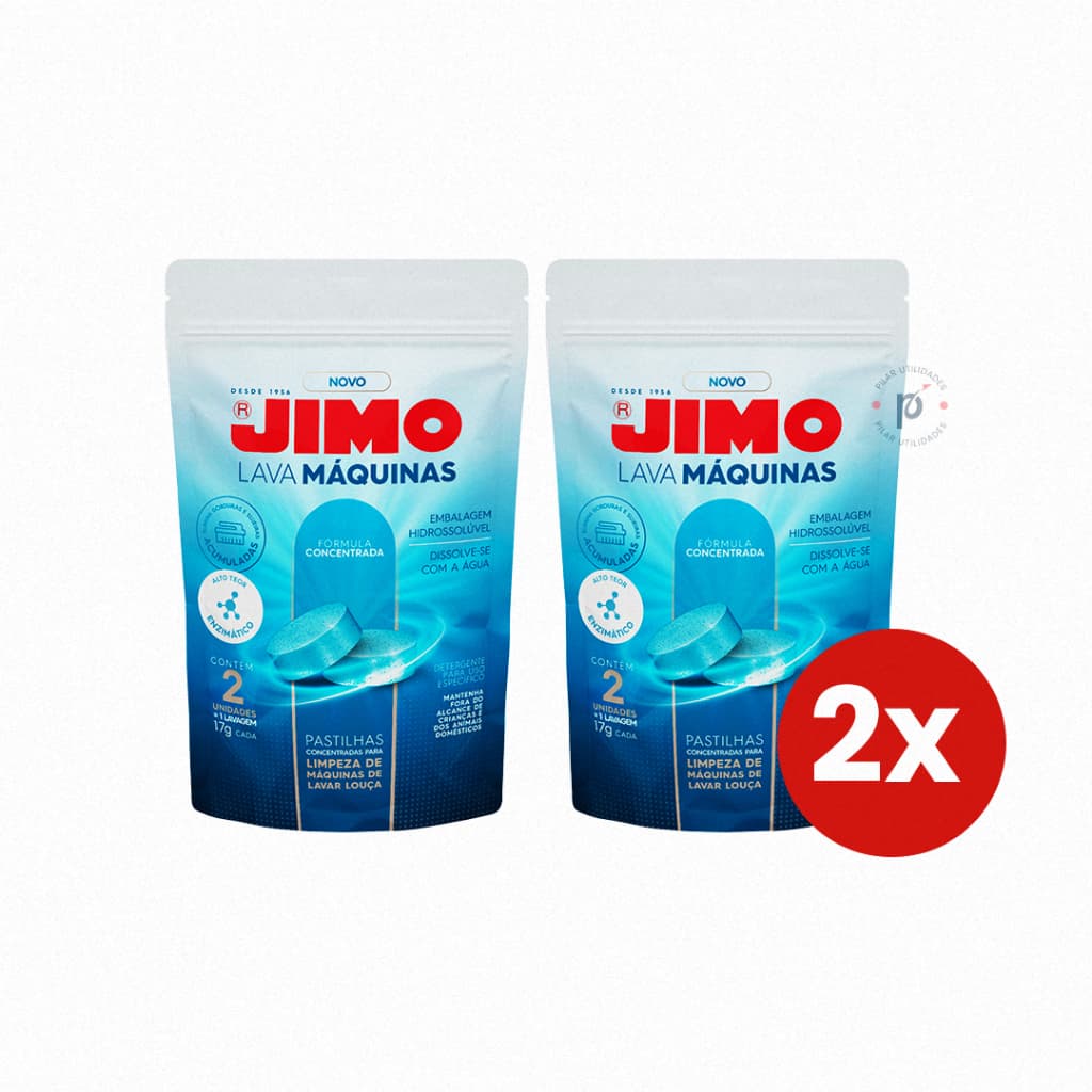 Kit 2 Jimo Lava Máquinas Lava Louças com 2 Pastilhas 17g Limpeza Profunda e Desengordurante