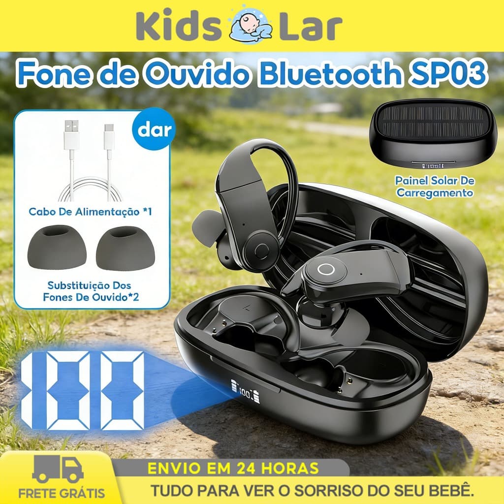 SP03 Fone de Ouvido Bluetooth Sem Fio Suporta Carregamento Solar Power Bank com Painel Solar com Clipe