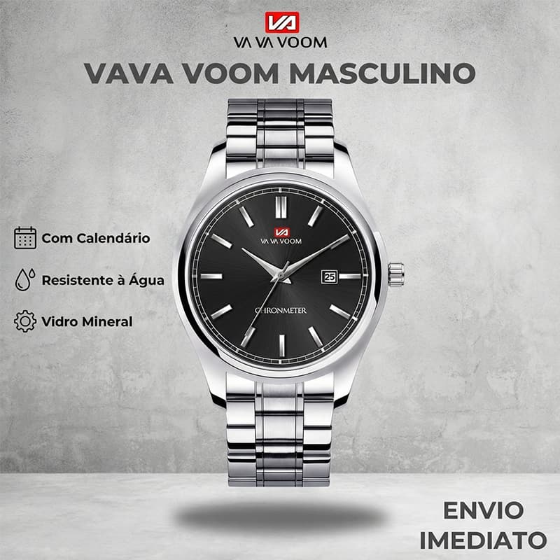 VAVA VOOM 2093Relógio De Pulso Masculino Executivo Aço Prata À Prova D’água Data Automática Original