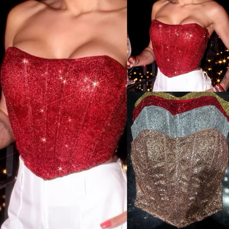 Corselete Cropped Corselet Vermelho Brilho Luxo Sereia glitter Moda Balada Moda Gringa Moda Verão