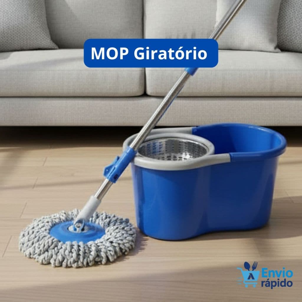 Mop Giratório 8 Litros com Balde Duplo Esfregão com Cabo Inox Limpeza Organização Casa Cozinha Sala