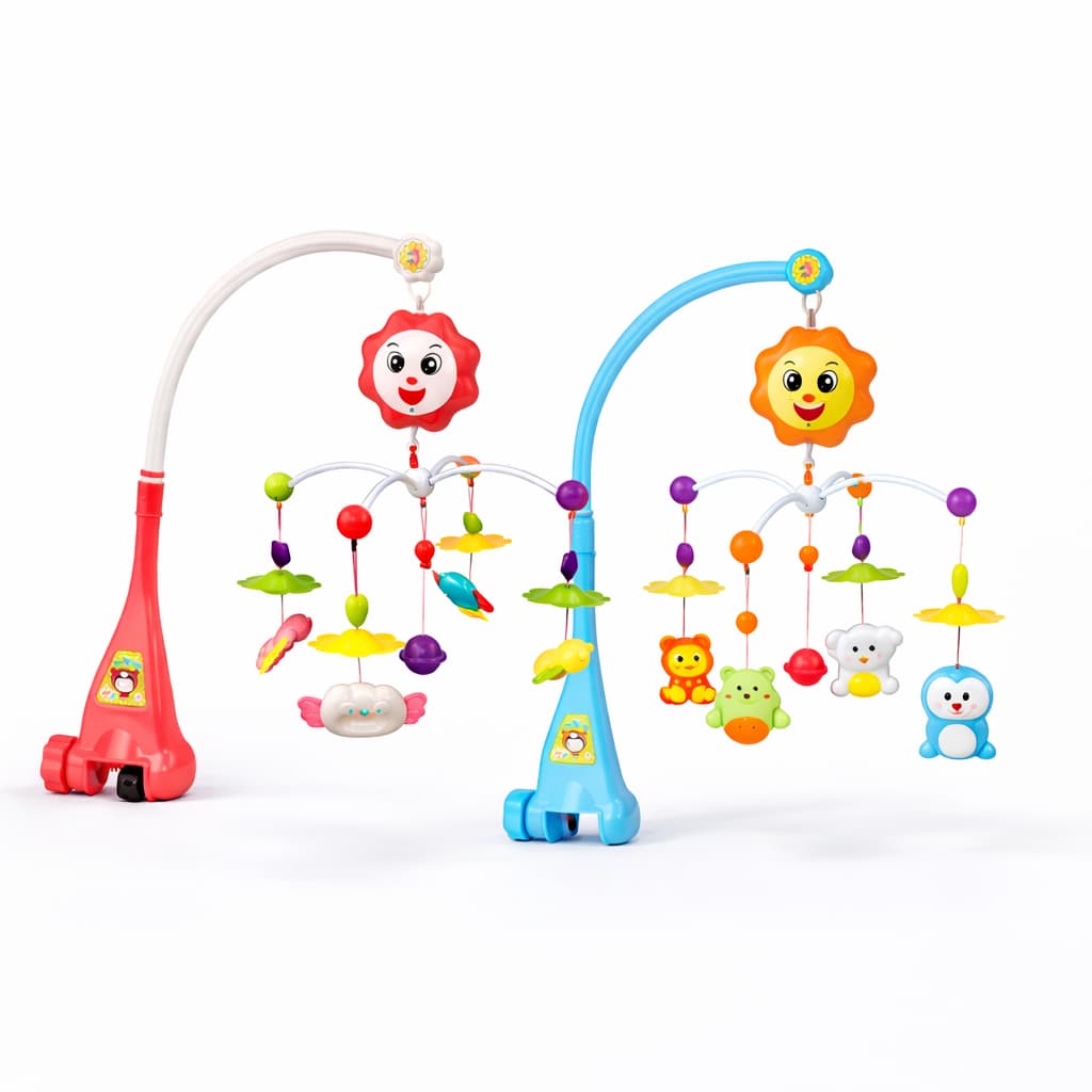 Mobile Interativo Musical Rosa e Azul  Giratório Carrinho Berço Cama Bichinhos coloridos Sono Bebe