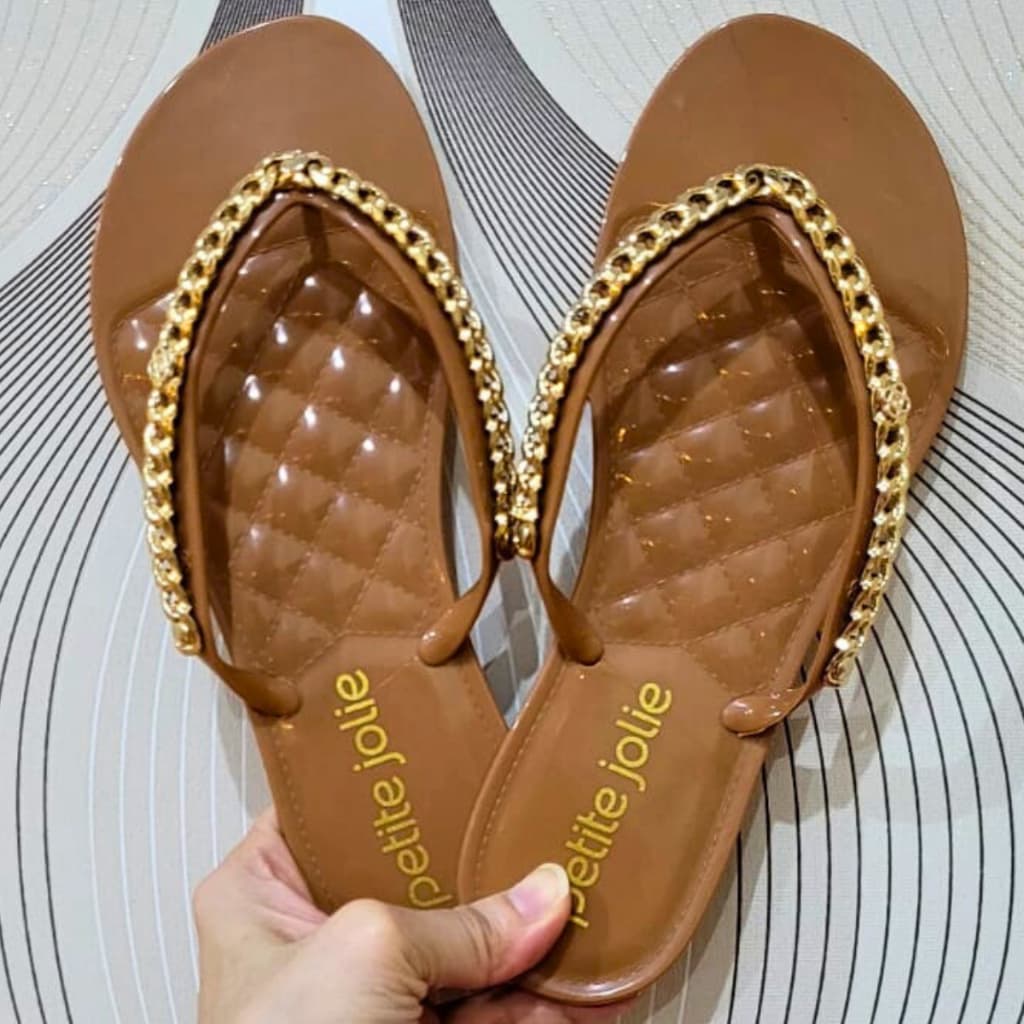 Chinelo Feminino Casual J-LastIc Petite Jolie PJ7612 Detalhe Corrente Dourada