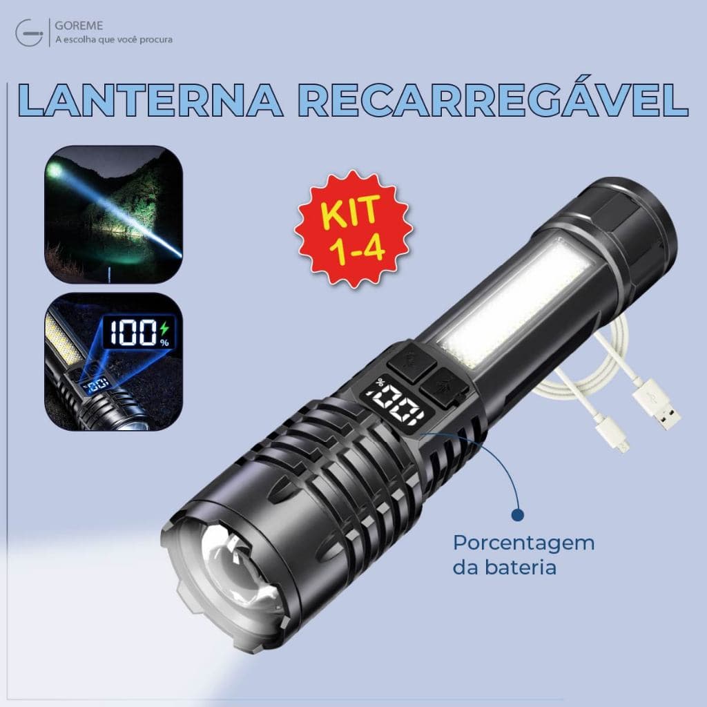 Lanterna Recarregável Led com painel status de bateria carregador USB Bivolt