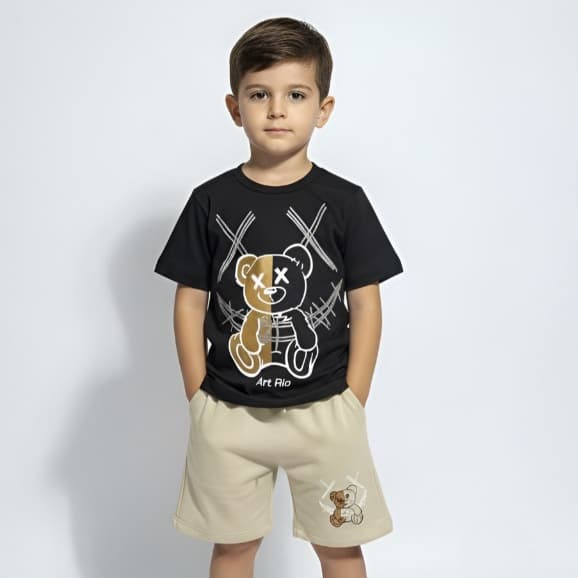 Roupa Infantil Masculina Conjunto Verão Short e Camisa Confortável