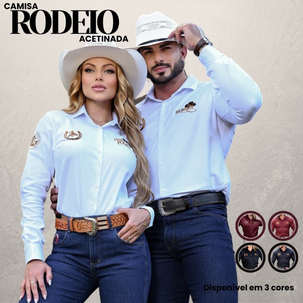 Kit Camisa Social Rodeio Acetinada Casal Country Pecuária Confortável e Estilosa