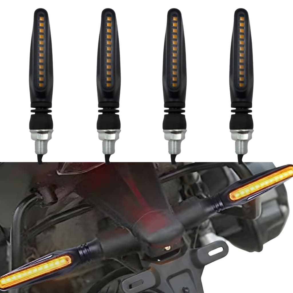 2 Pares de Pisca LED Slim Palito Sequencial Preto Universal  p/ Moto Seta Esportiva 12V Honda Yamaha