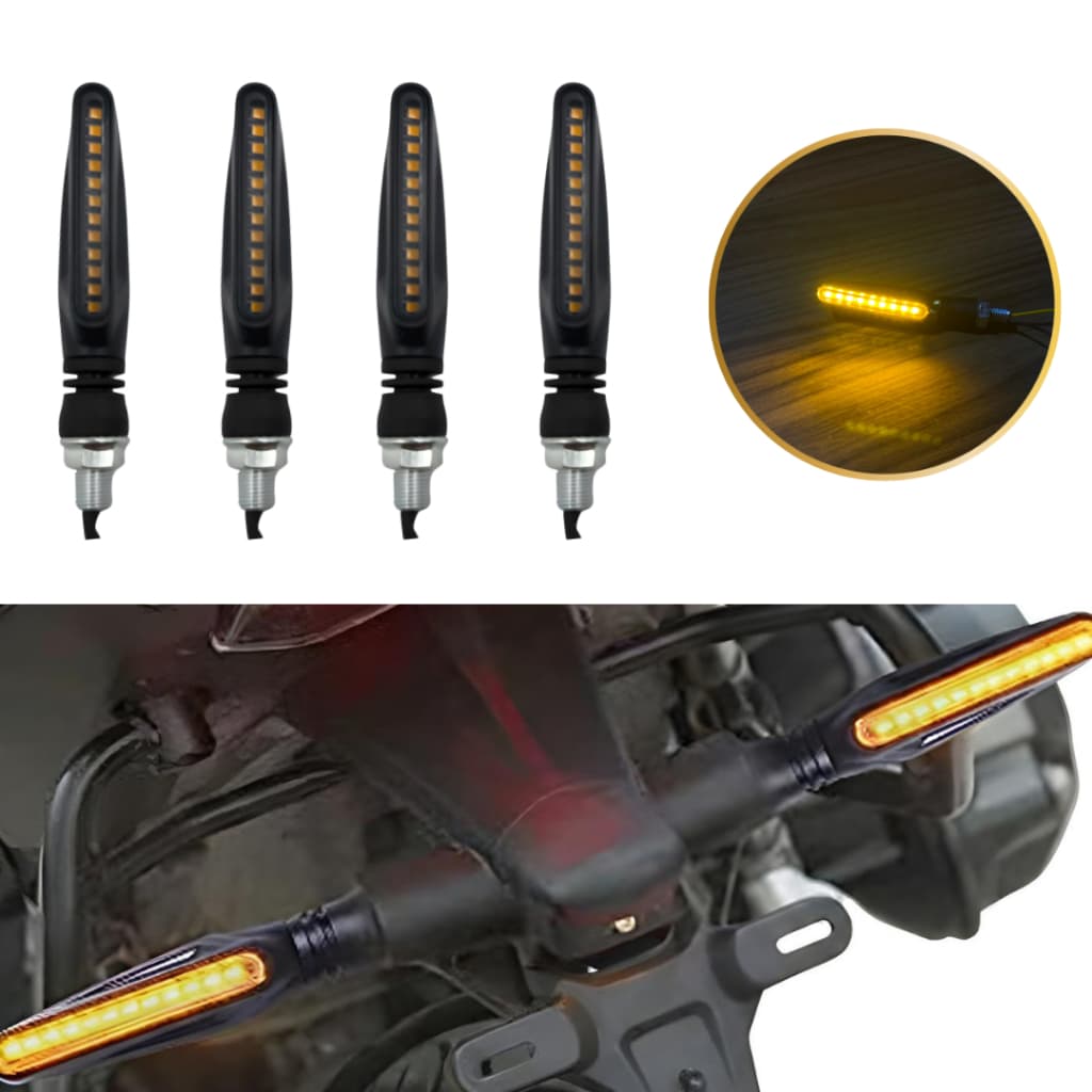 2 Pares de Pisca Seta LED Slim Palito Sequencial Preto Universal — Moto Honda, Yamaha 12V, Esportivo
