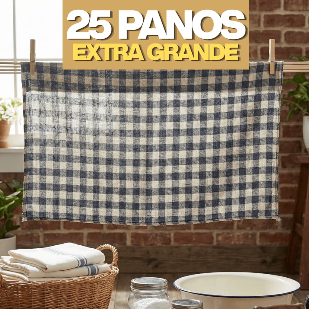 Atacado Kit 25 Pano de Chão 70x45 Xadrez 100% Algodão | Pano de Limpeza p/ Piso | Borda Overloque | Alta Absorção