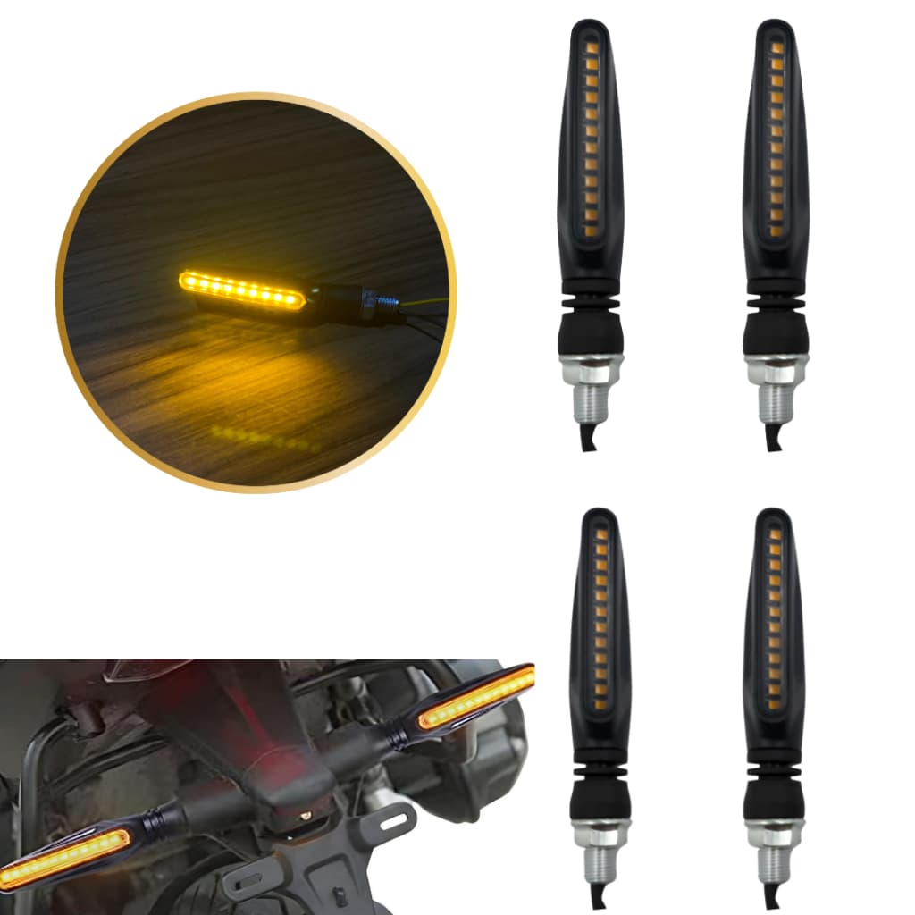 2 Pares Pisca LED Slim Palito Sequencial Preto Universal Moto Seta Compatível Honda Yamaha  Kawasaki