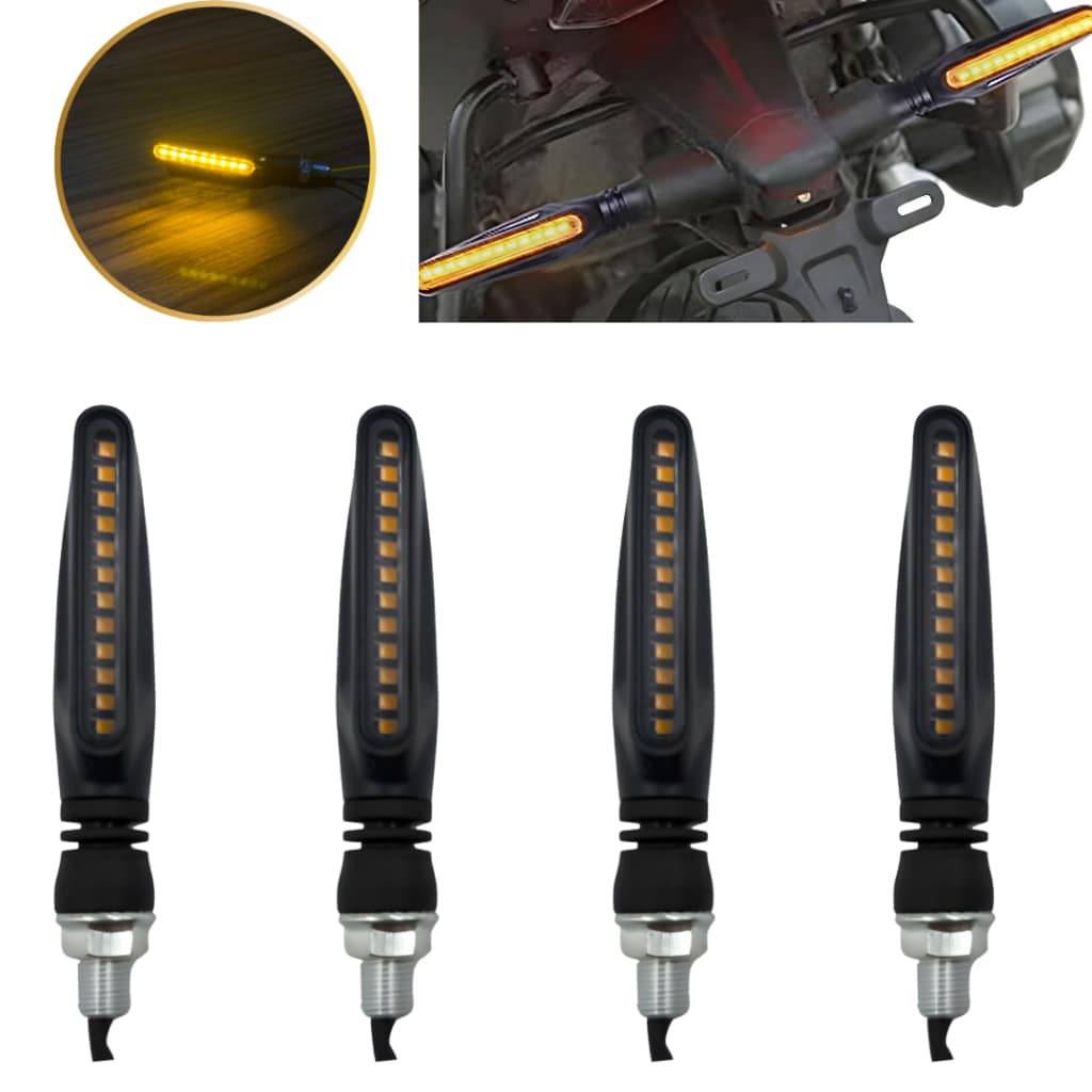2 Pares de Pisca LED Slim Palito Sequencial Preto Universal — Seta Moto 12V Honda, Yamaha, Esportivo