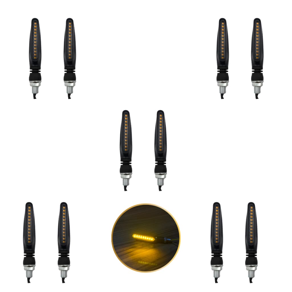5 Pares de Pisca LED Slim Palito Sequencial Preto Universal  p/ Moto Seta Esportiva 12V Honda Yamaha