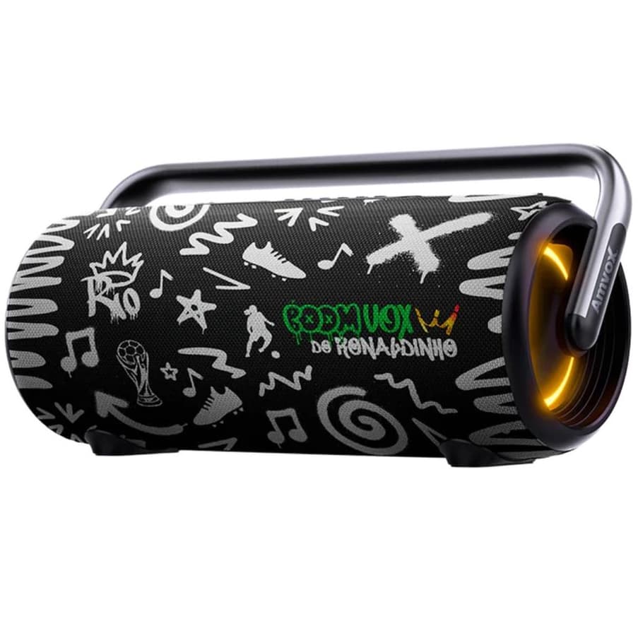 Caixa de Som Boombox Amvox ACA 610 Ronaldinho Grafite 610W Até 12h bateria Bluetooth a Prova D’água