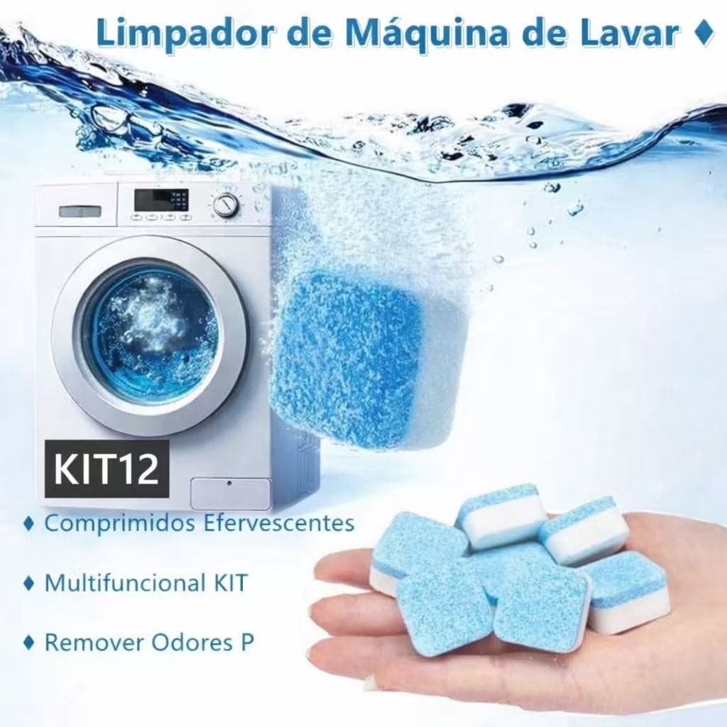 Kit1/6/12 Pastilhas Efervescentes Multifuncionais para Limpeza de Máquina de Lavar Roupas