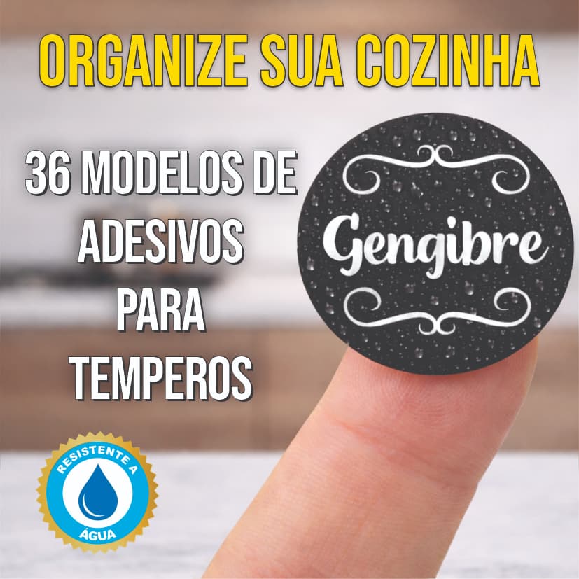 Kit 36 Etiquetas Adesivas para Cozinha | Temperos e Mantimentos | Organizadores de Potes 3,8cm