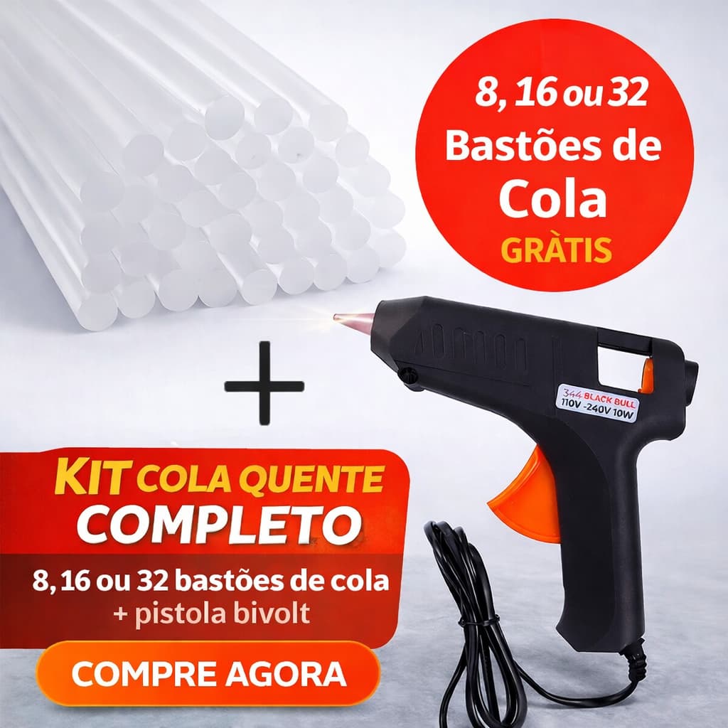 Pistola de Cola Quente Bivolt 10W + Bastões 8/16/32 | Artesanato e Reparos