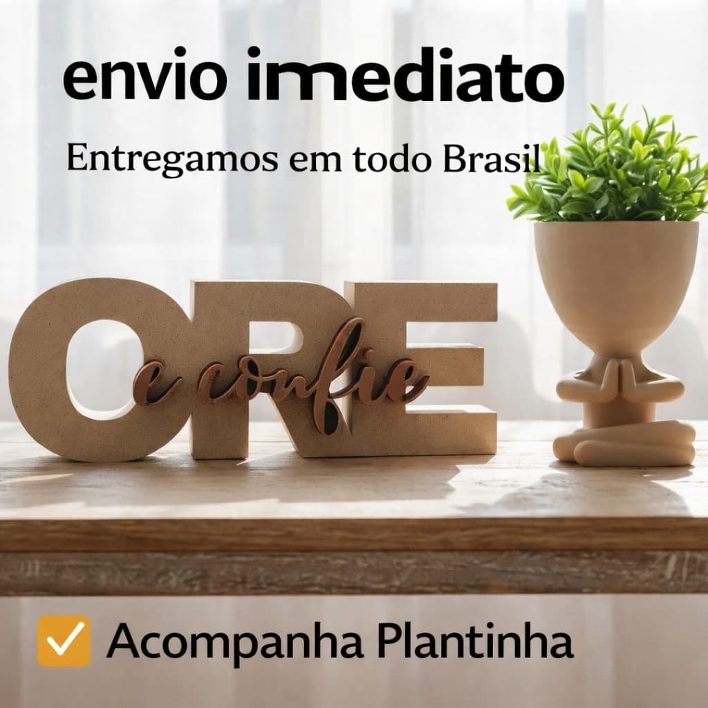 Kit Decorativo “Ore e Confie” com Vaso e Plantinha – Fé, Design Moderno e Elegância para seu Lar