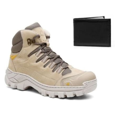 Bota Masculina Coturno Kansas em Couro Legítimo Resistente Airsoft Militar Com C.A Macio + Carteira
