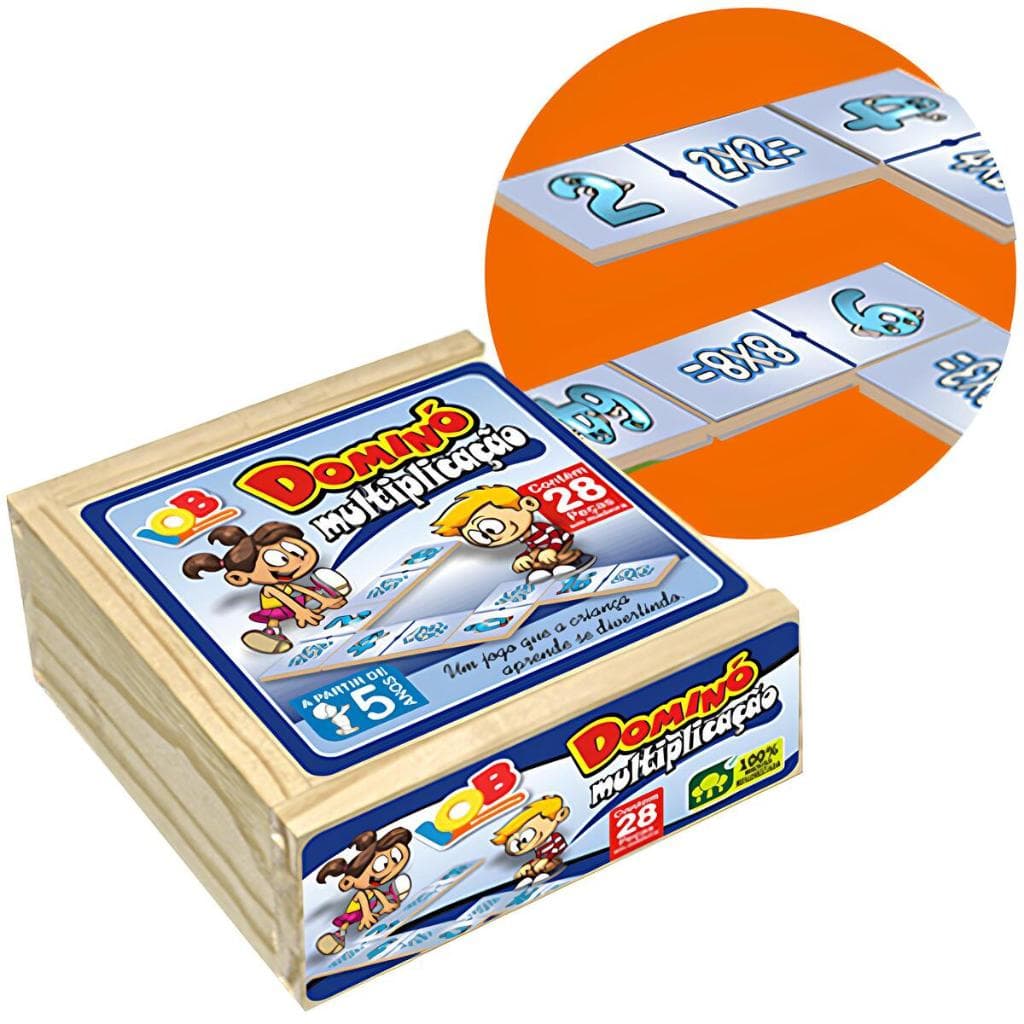 Jogo de Dominó de Multiplicação Educativo 28 Peças com Caixa em Madeira Jogo Pedagógico Infantil