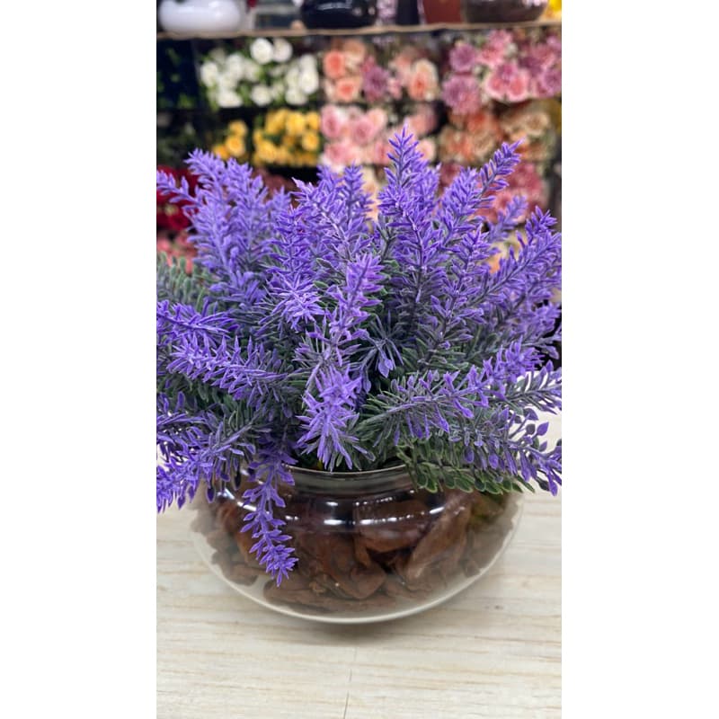 ARRANJO DE FLOR OU FOLHAGEM ARTIFICIAL EM VASO DE VIDRO SATURNO MONTADO