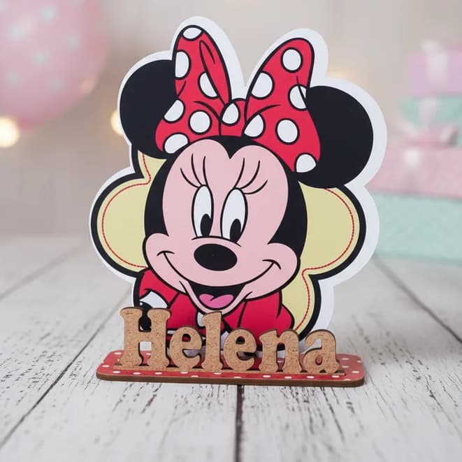 Kit 10 Unidades Centro de Mesa Personalizado Com Nome Tema Minnie