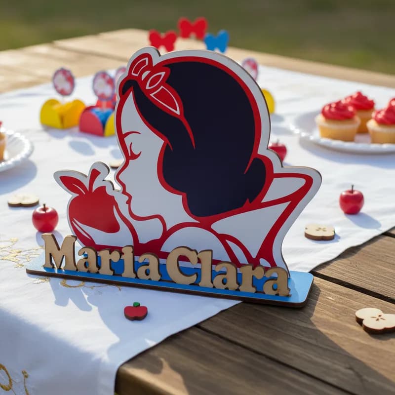 Centro De Mesa Branca De Neve Personalizado Com Nome Mdf 10 Unidades