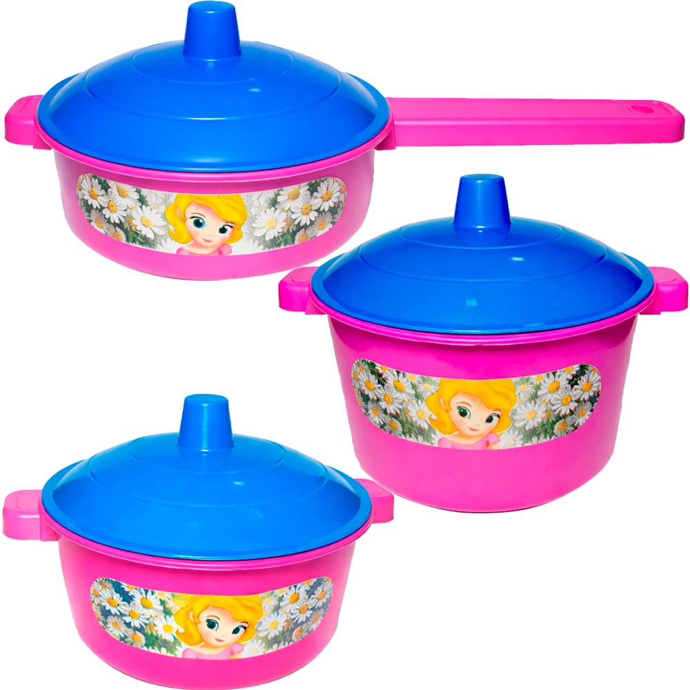 Conjunto C/3 Panelas Com Tampa modelo grande brincando - Brinquedo Faz De Conta