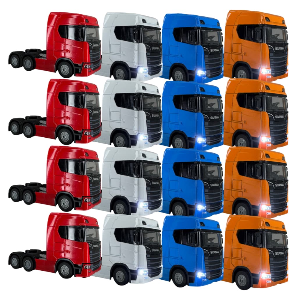 Caixa C/ 12 Miniatura Caminhão Scania Escala 1:64 Brinquedo Colecionável de Metal com Alta Qualidade