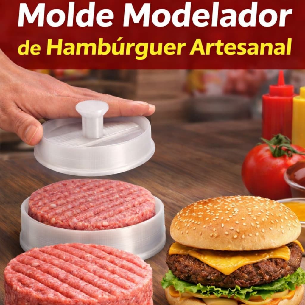 Molde de Hambúrguer Manual Profissional – Formador de Hambúrguer Caseiro Fácil de Limpar e Super Resistente